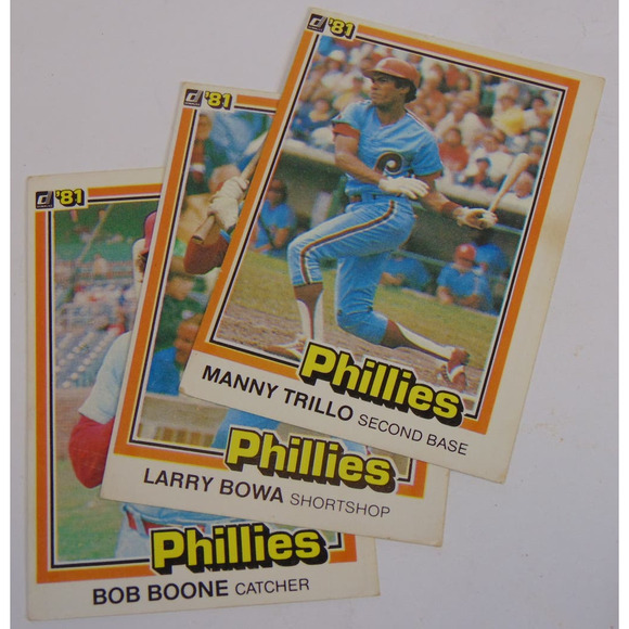 Baseball Cards Donruss Lot of 3 Phillies Boone Bowa Trillo First Edition Trading - Picture 1 of 9
